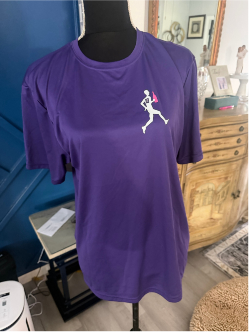 Women's A4 Short Sleeve Tee Size M Purple White Two Roads Shore 2 Pour Run